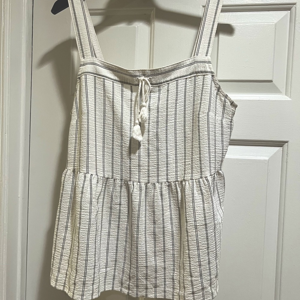 White Striped Linen Banana Republic Tank